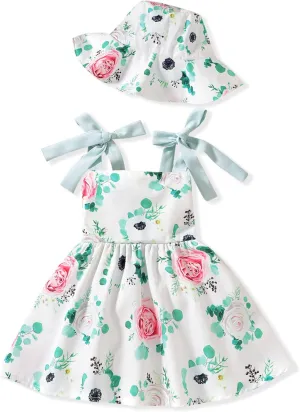 Aalizzwell Infant Baby Girl Summer Backless Dress with Hat