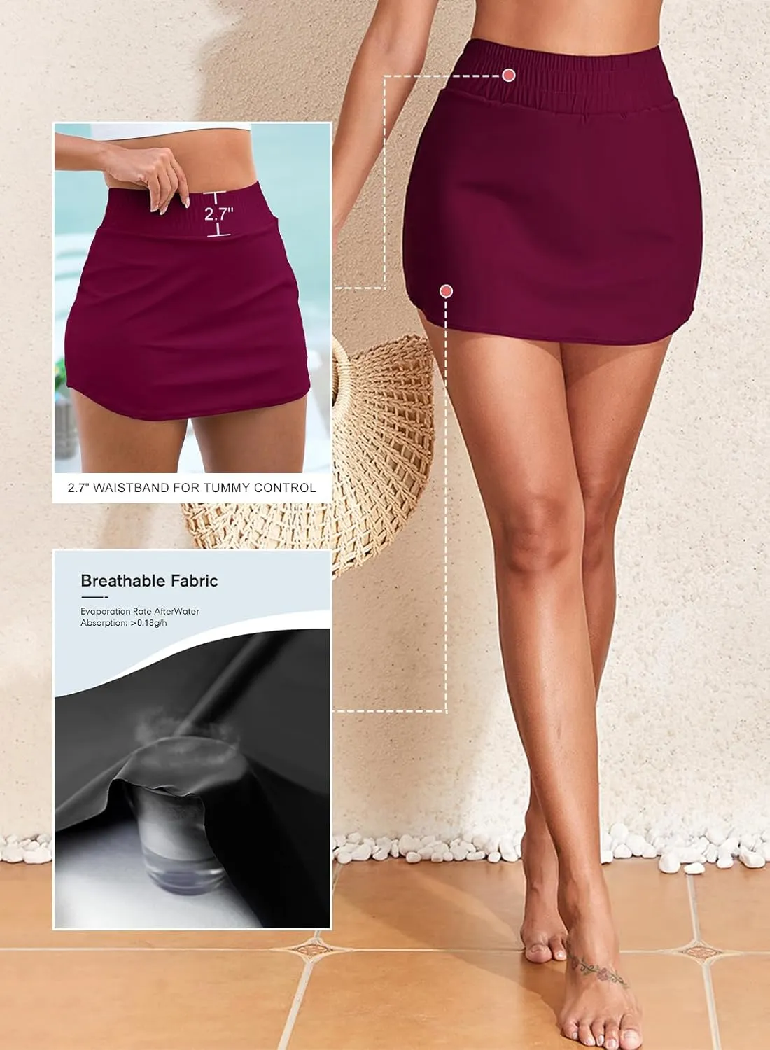 Aleumdr Women's Swim Skirt High Waisted Tummy Control Swimsuit Bottom Skorts Skirts Bikini Bottom with Pockets
