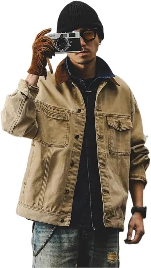 American Classic Vintage Workwear Jacket for Men, Loose Casual Jacket for Spring and Autumn