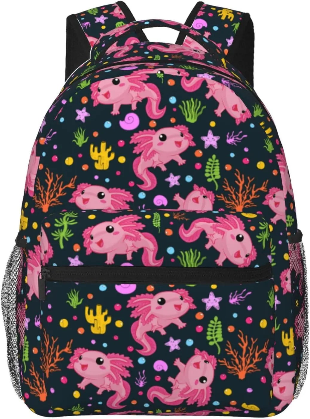 Axolotl Salamander Backpack With Adjustable Padded Shoulder Straps 17 Inch Daypacks For College Travel