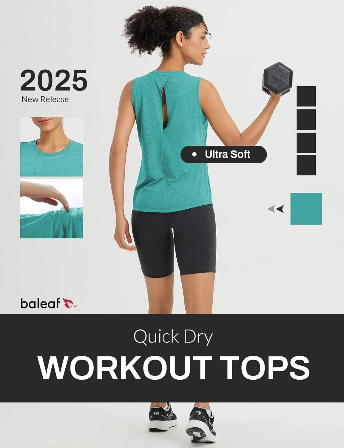 baleaf Women's Workout Tank Tops Racerback Open Back Yoga Top Sleeveless Running Shirts Loose Fit Athletic Gym Sports