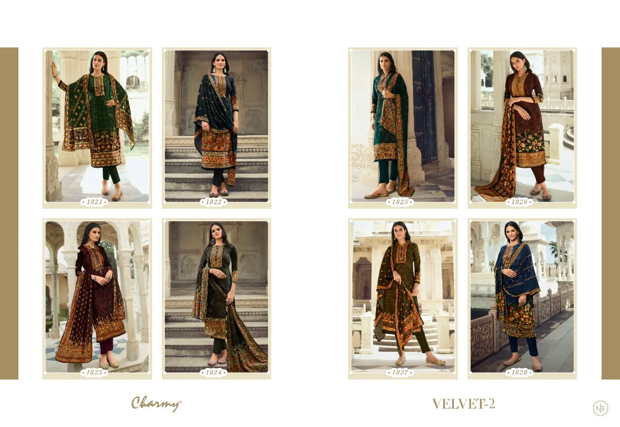 Charmy Presents Velvet Vol 2 Velvet Printed Fancy Designer Salwar Suits