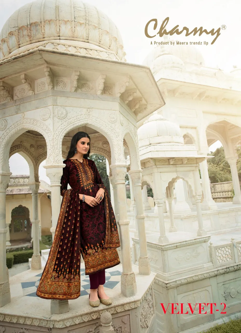 Charmy Presents Velvet Vol 2 Velvet Printed Fancy Designer Salwar Suits