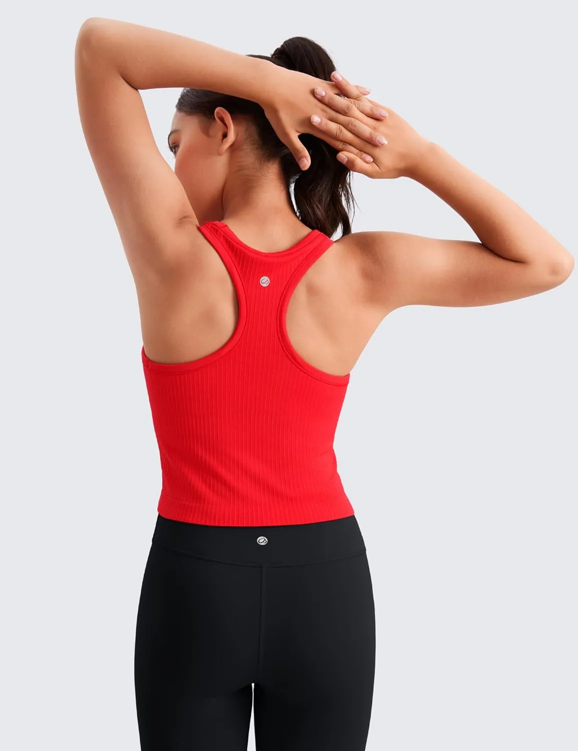 CRZ YOGA Girls Seamless Ribbed Longline Sports Bra - High Neck Racerback for Teens Kids Training Yoga Dance Crop Top