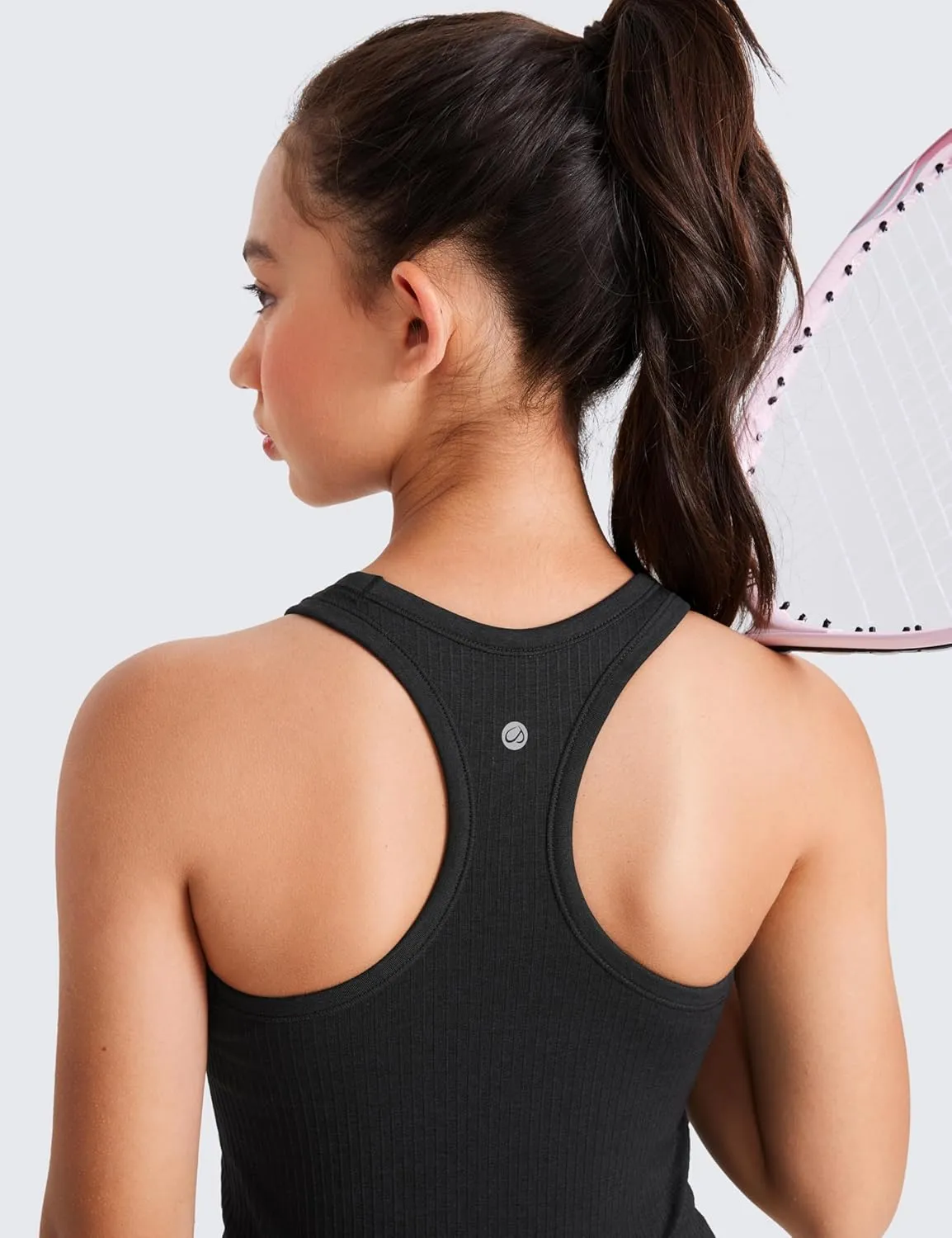 CRZ YOGA Girls Seamless Ribbed Longline Sports Bra - High Neck Racerback for Teens Kids Training Yoga Dance Crop Top