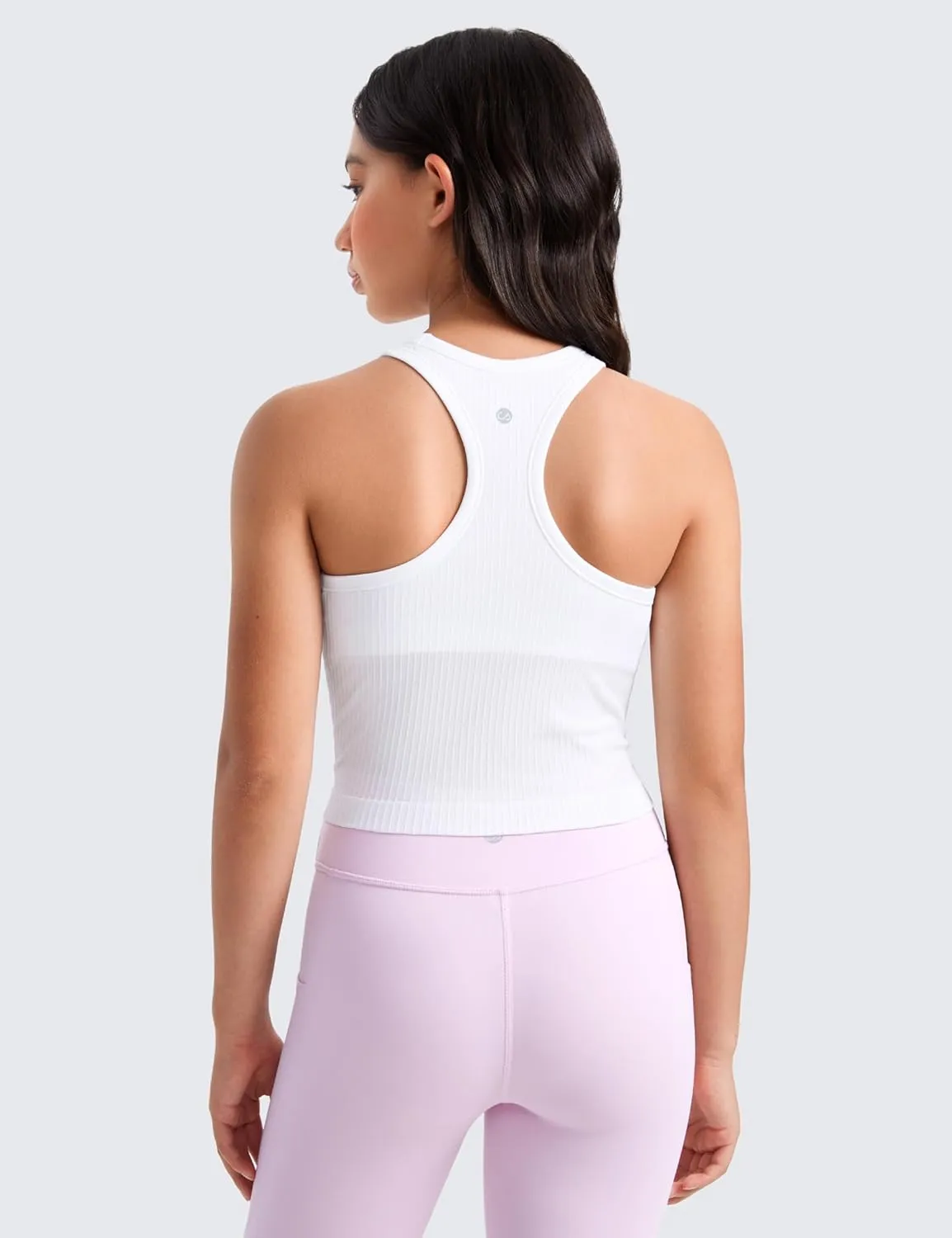 CRZ YOGA Girls Seamless Ribbed Longline Sports Bra - High Neck Racerback for Teens Kids Training Yoga Dance Crop Top