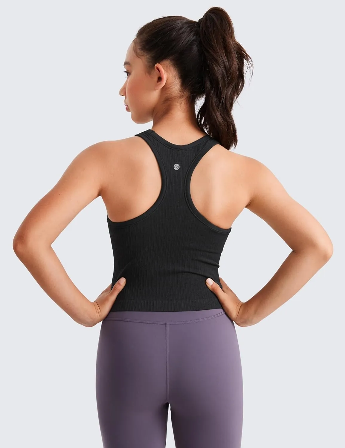 CRZ YOGA Girls Seamless Ribbed Longline Sports Bra - High Neck Racerback for Teens Kids Training Yoga Dance Crop Top