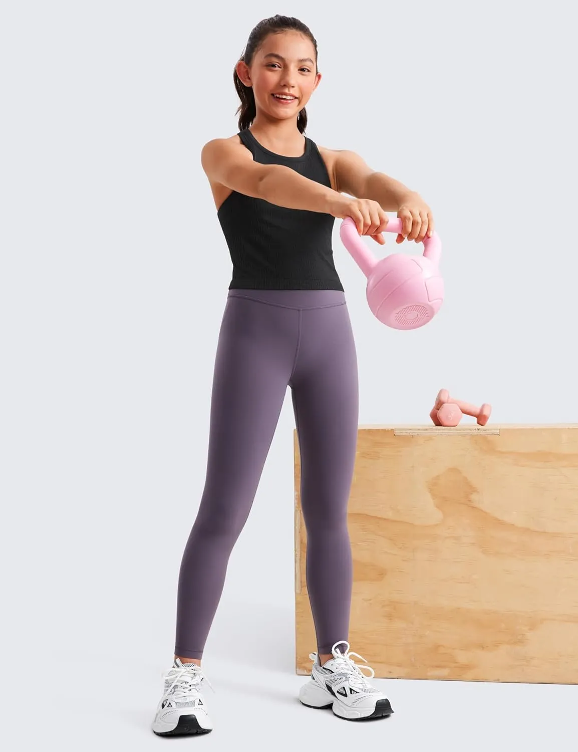 CRZ YOGA Girls Seamless Ribbed Longline Sports Bra - High Neck Racerback for Teens Kids Training Yoga Dance Crop Top