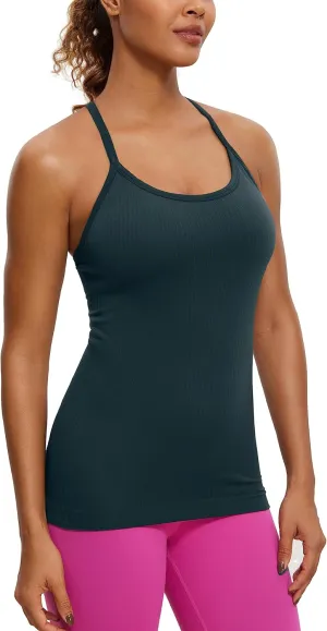 CRZ YOGA Seamless Workout Tank Tops for Women Racerback Athletic Camisole Sports Shirts with Built in Bra
