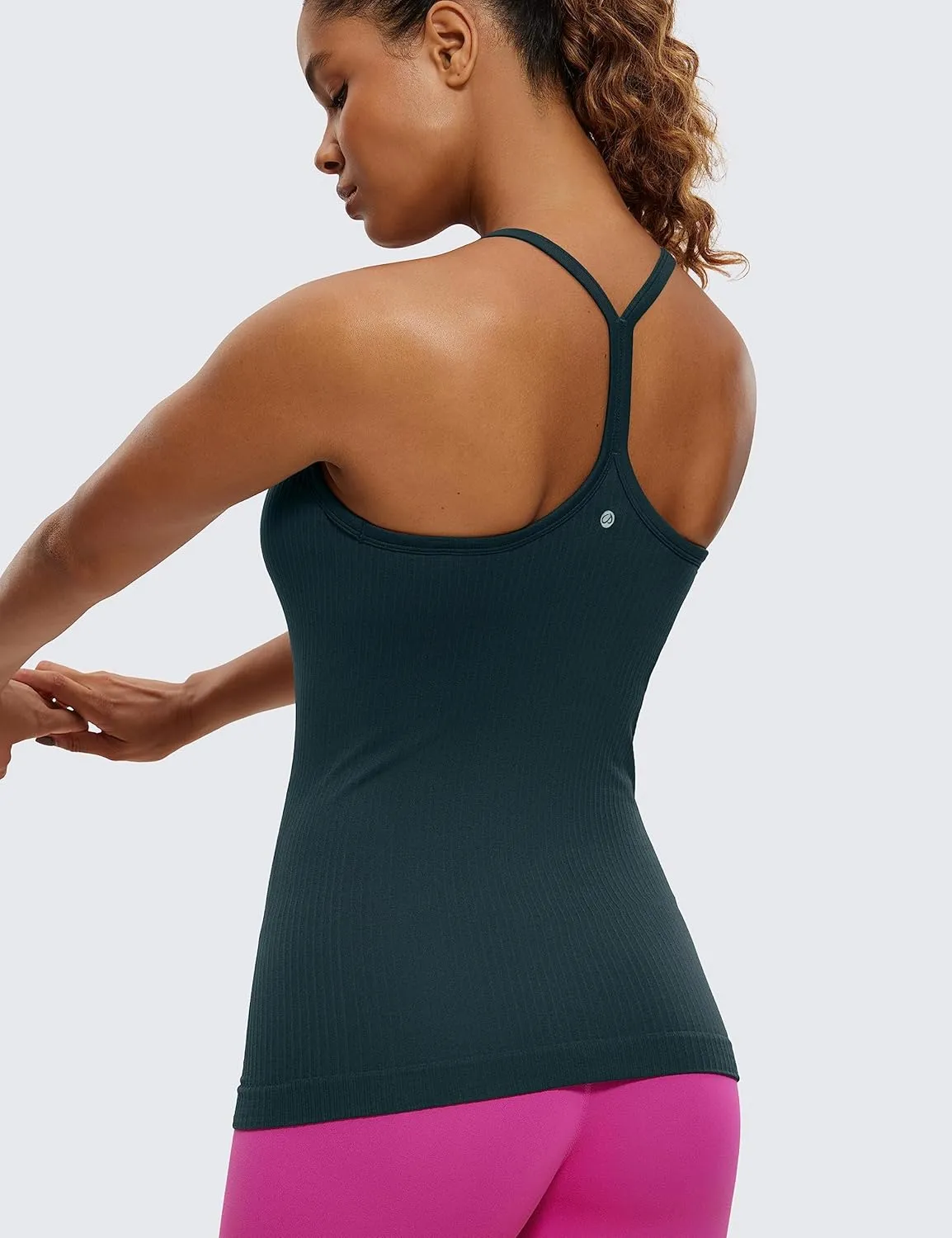 CRZ YOGA Seamless Workout Tank Tops for Women Racerback Athletic Camisole Sports Shirts with Built in Bra