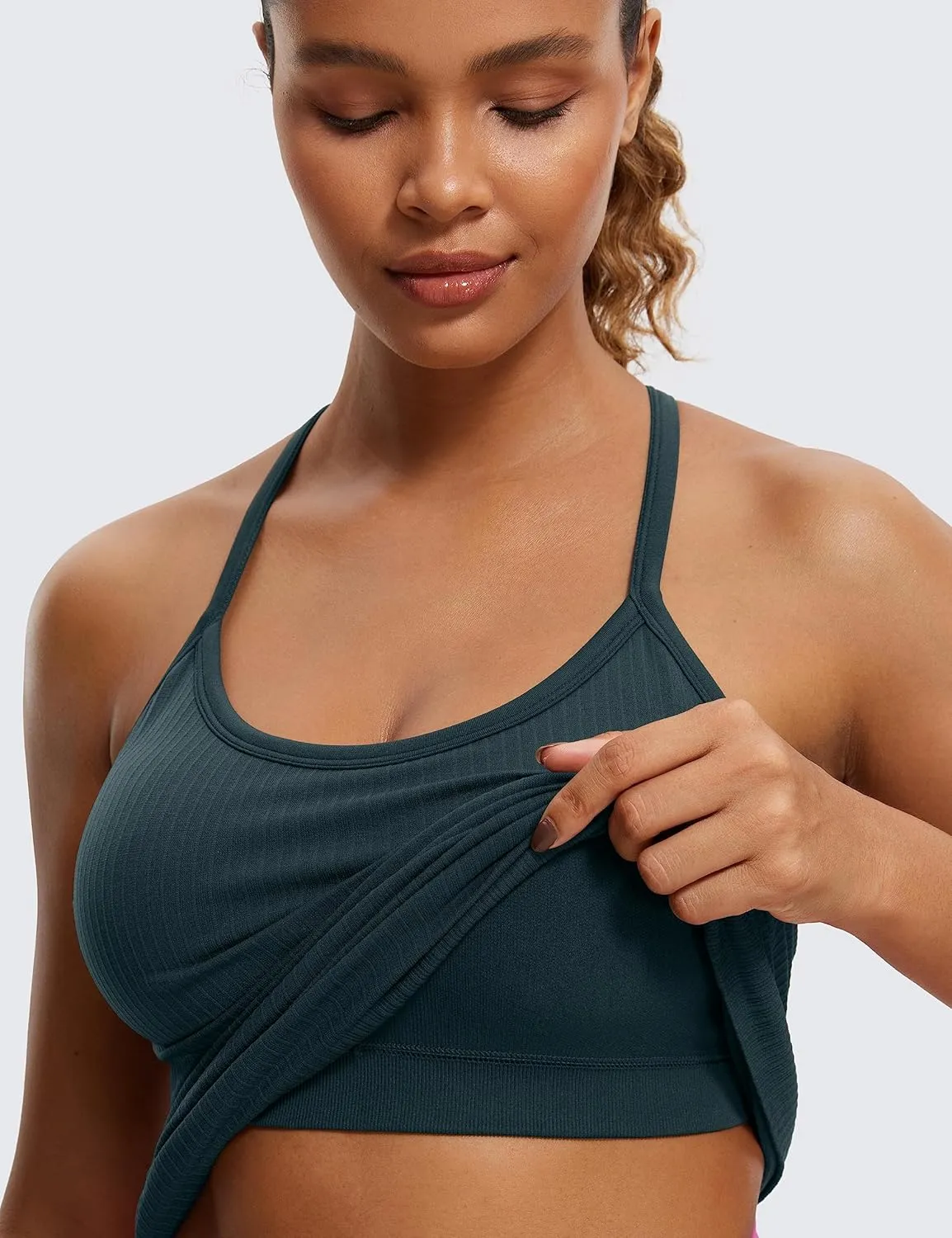 CRZ YOGA Seamless Workout Tank Tops for Women Racerback Athletic Camisole Sports Shirts with Built in Bra