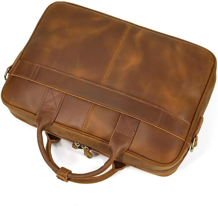 CSCDD Tote Briefcase Leather Men's Vintage Commuter Baottop Layer Cowhide 14 "computer Handbag Business Bag
