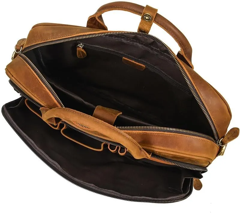 CSCDD Tote Briefcase Leather Men's Vintage Commuter Baottop Layer Cowhide 14 "computer Handbag Business Bag