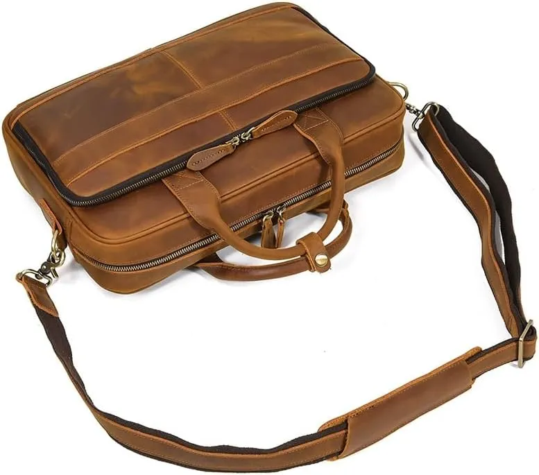 CSCDD Tote Briefcase Leather Men's Vintage Commuter Baottop Layer Cowhide 14 "computer Handbag Business Bag