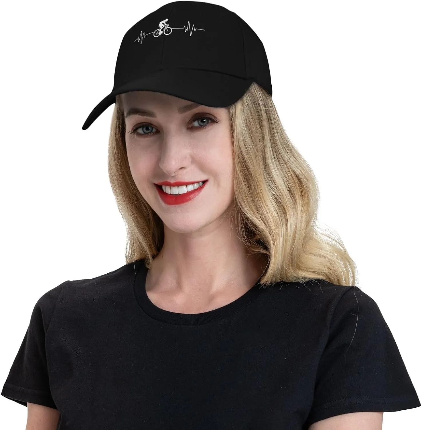 Cycling Heartbeat Dad Hat Adjustable Trucker Hat Baseball Cap for Men Women,Black