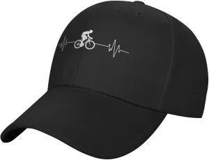 Cycling Heartbeat Dad Hat Adjustable Trucker Hat Baseball Cap for Men Women,Black