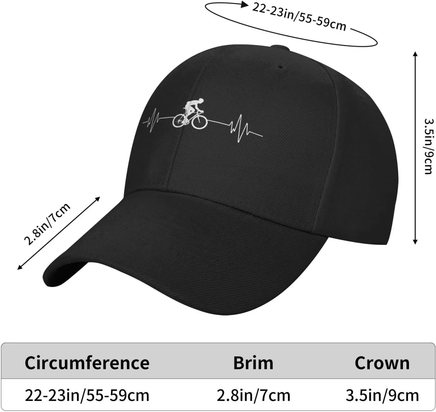 Cycling Heartbeat Dad Hat Adjustable Trucker Hat Baseball Cap for Men Women,Black