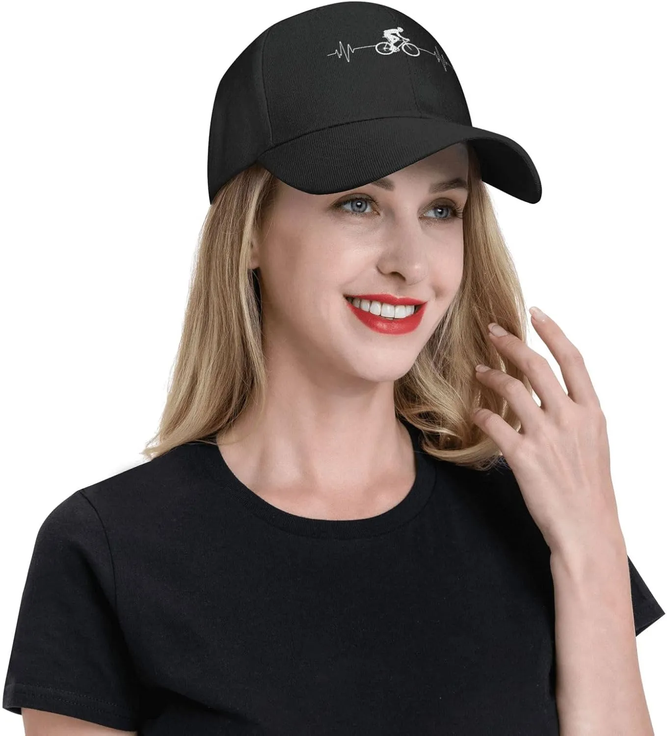 Cycling Heartbeat Dad Hat Adjustable Trucker Hat Baseball Cap for Men Women,Black