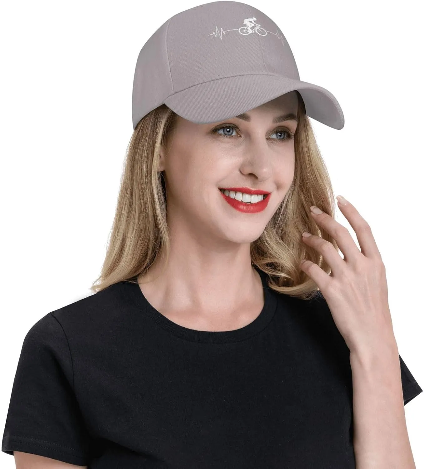Cycling Heartbeat Dad Hat Adjustable Trucker Hat Baseball Cap for Men Women,Black