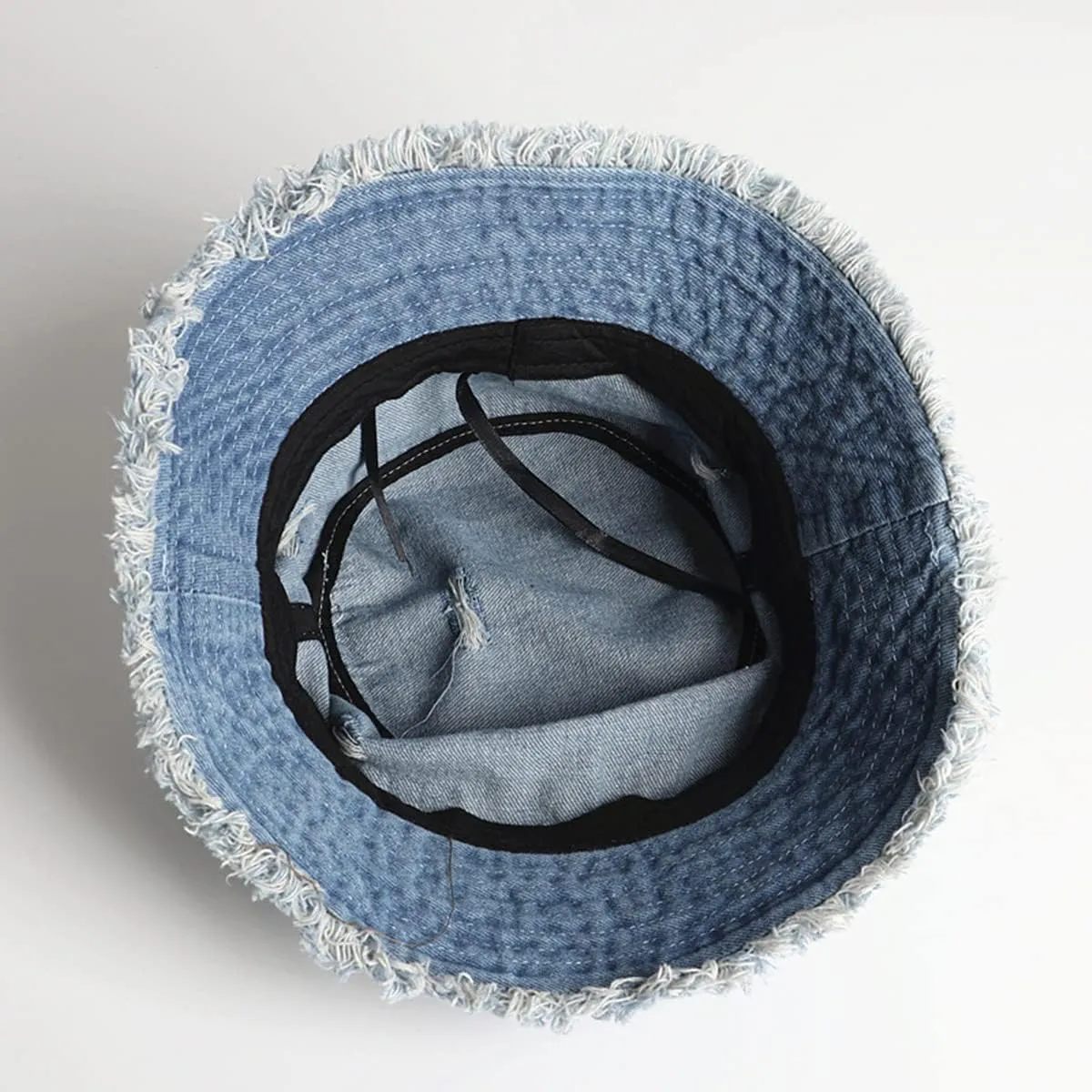 Distressed Denim Bucket Hat Ripped Frayed Edge Sun Hat for Women Men