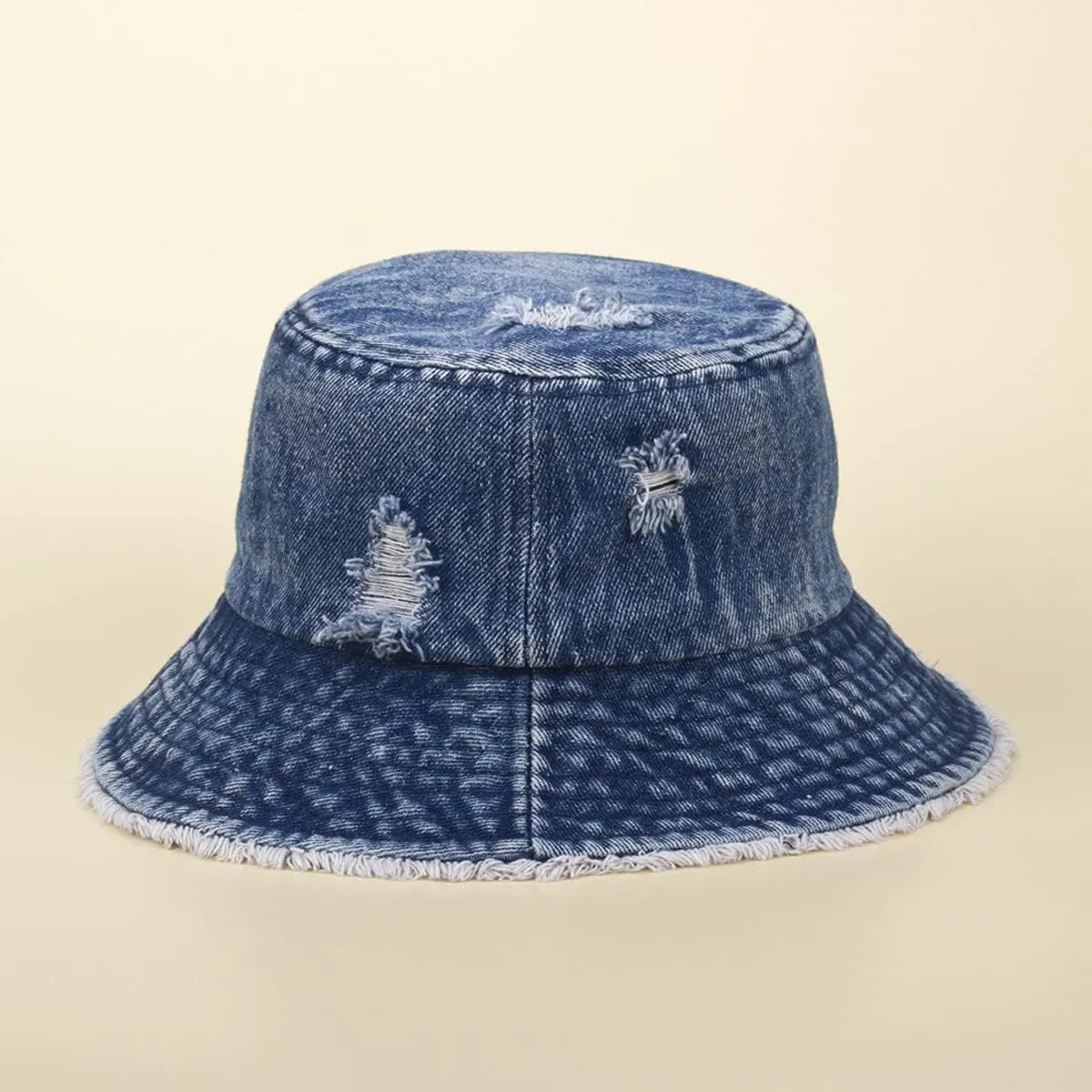 Distressed Denim Bucket Hat Ripped Frayed Edge Sun Hat for Women Men
