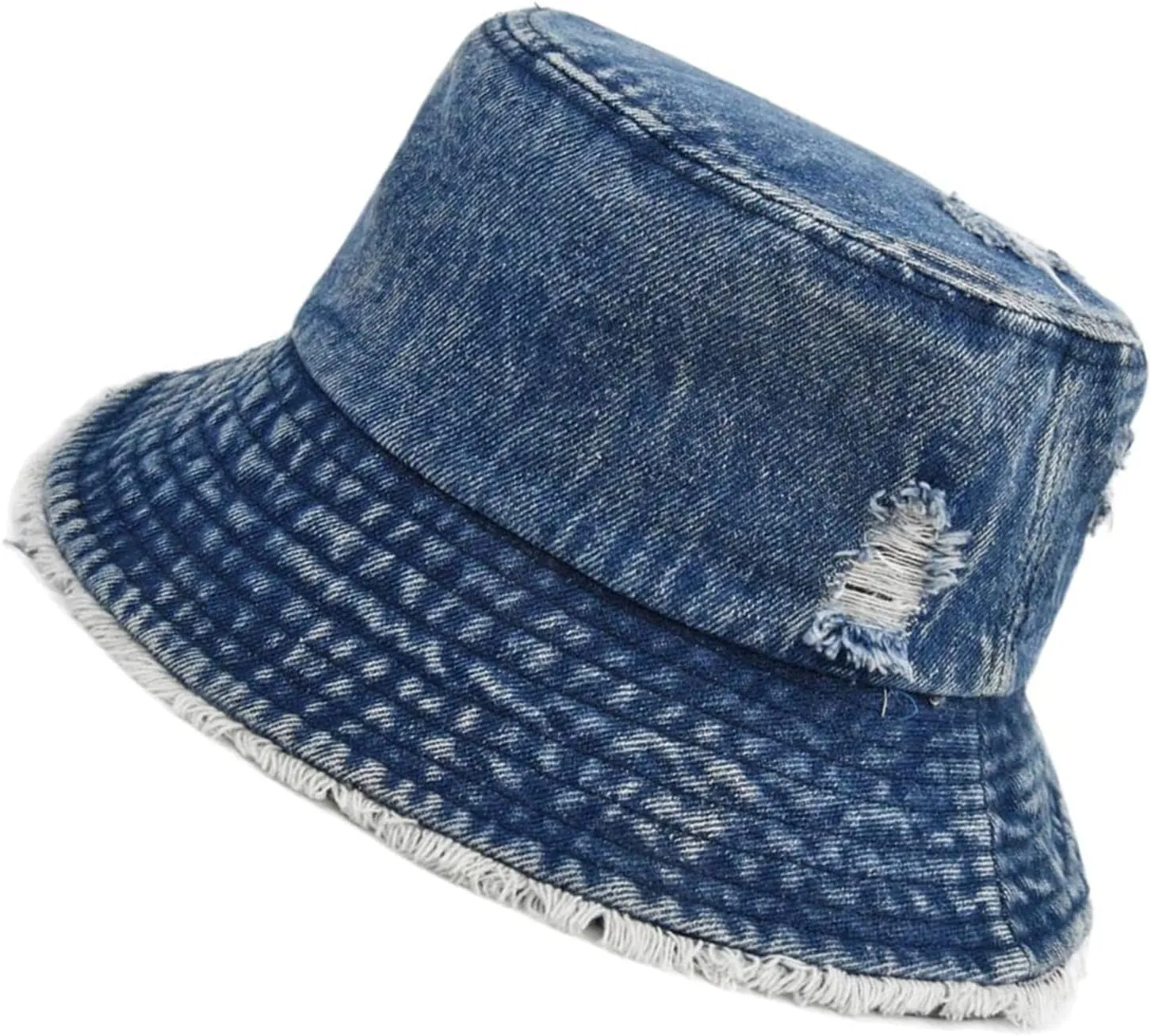 Distressed Denim Bucket Hat Ripped Frayed Edge Sun Hat for Women Men