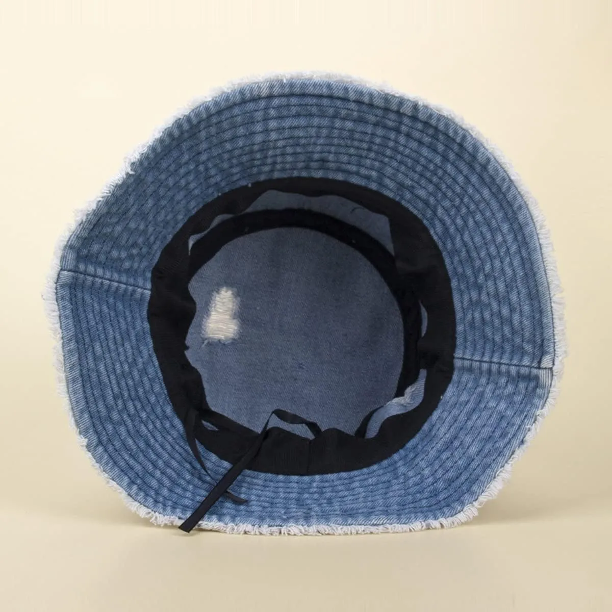 Distressed Denim Bucket Hat Ripped Frayed Edge Sun Hat for Women Men