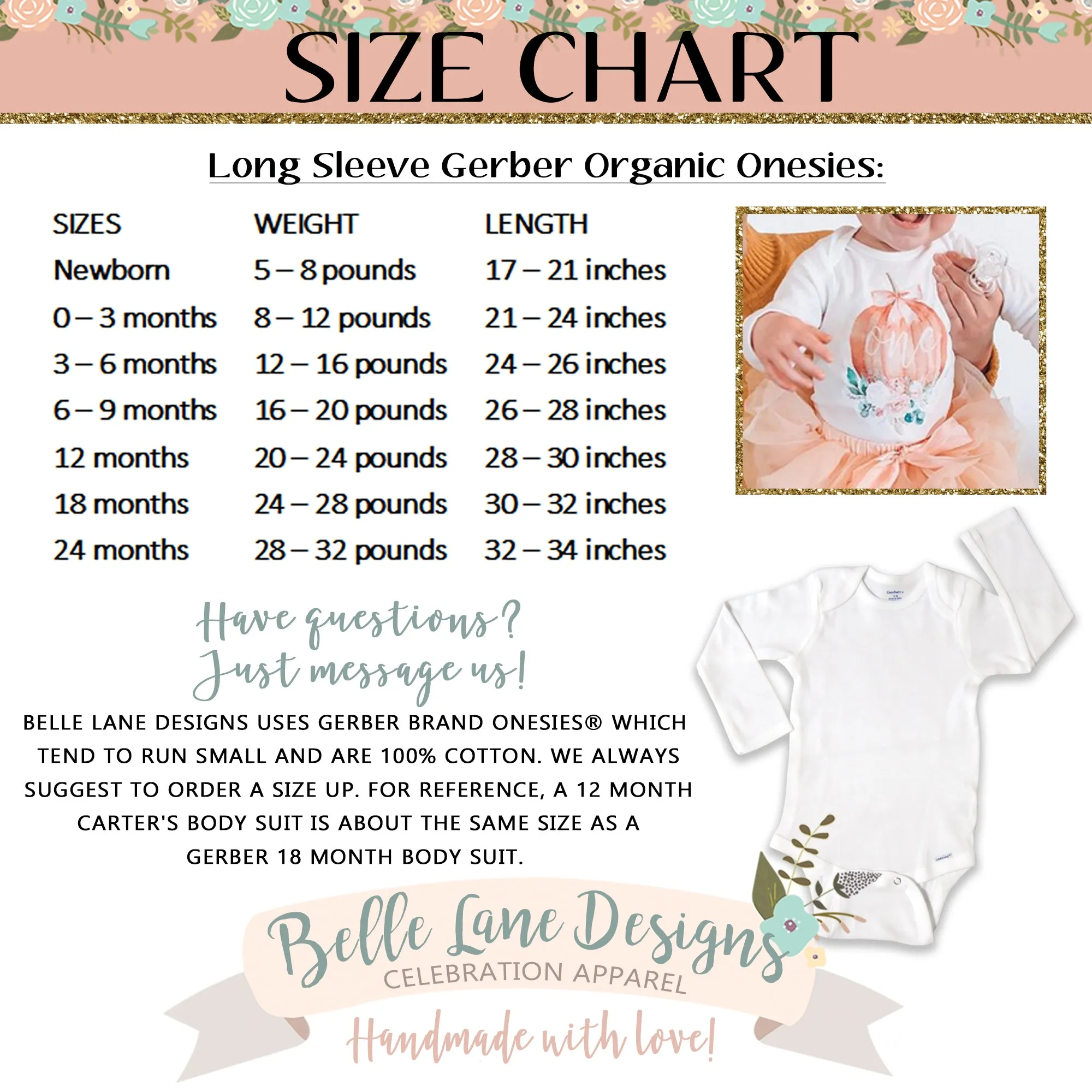 First Birthday Girl Bodysuit in Pink Floral Rainbow, Short or Long Sleeve 711