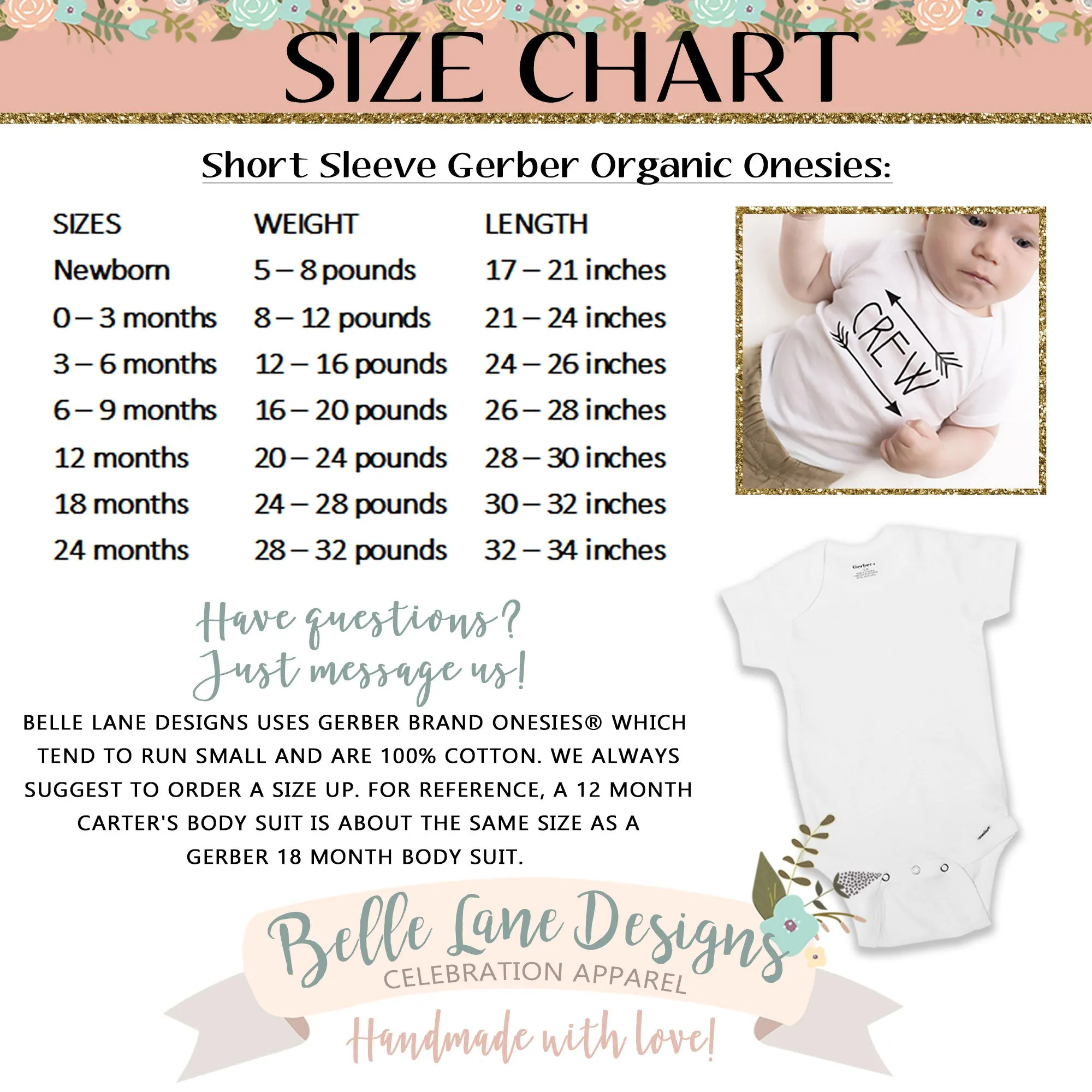 First Birthday Girl Bodysuit in Pink Floral Rainbow, Short or Long Sleeve 711