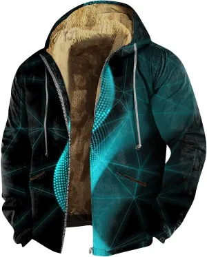 Flannel Jacket for Mens Long Sleeve Sherpa Fleece Lined Jackets Vintage Print Zipper Hoodies Thick Warm Coats