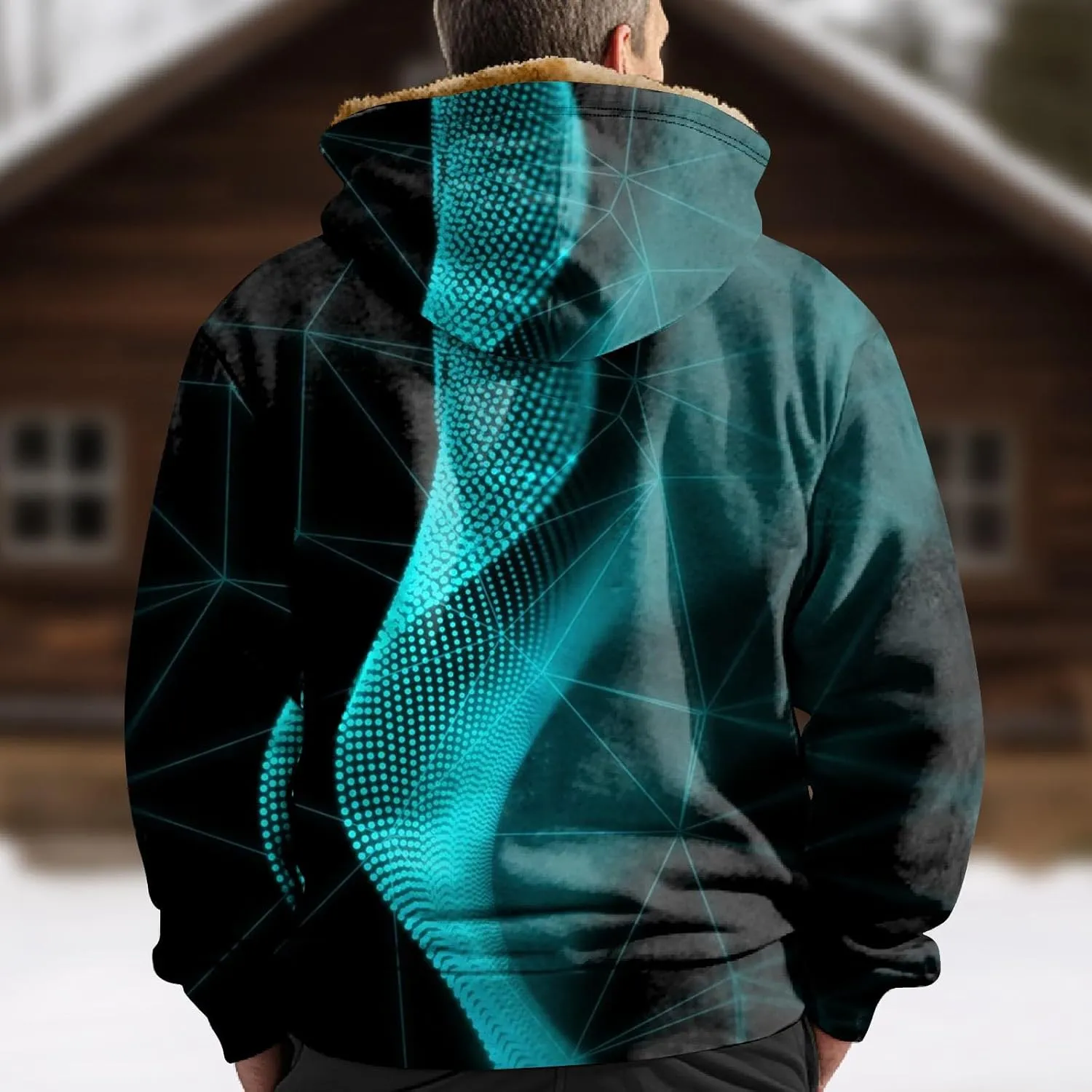 Flannel Jacket for Mens Long Sleeve Sherpa Fleece Lined Jackets Vintage Print Zipper Hoodies Thick Warm Coats