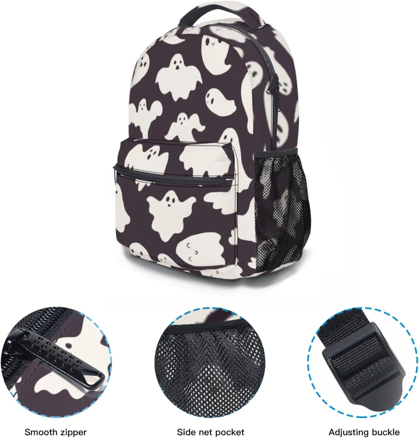 Funny Ghost Spooky Backpack With Adjustable Padded Shoulder Straps 17 Inch Daypacks For College Travel