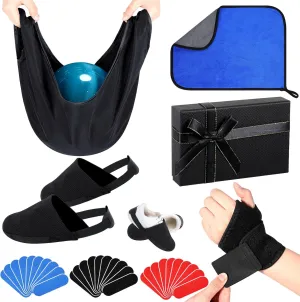 Geiserailie 36 Pcs Bowling Ball Basics Accessory Kits Gifts Wrist Support Brace Bowling Thumb Tape Shoe Protector Covers Ball Seesaw Microfiber Ball Polisher Towel for Sport Equipment