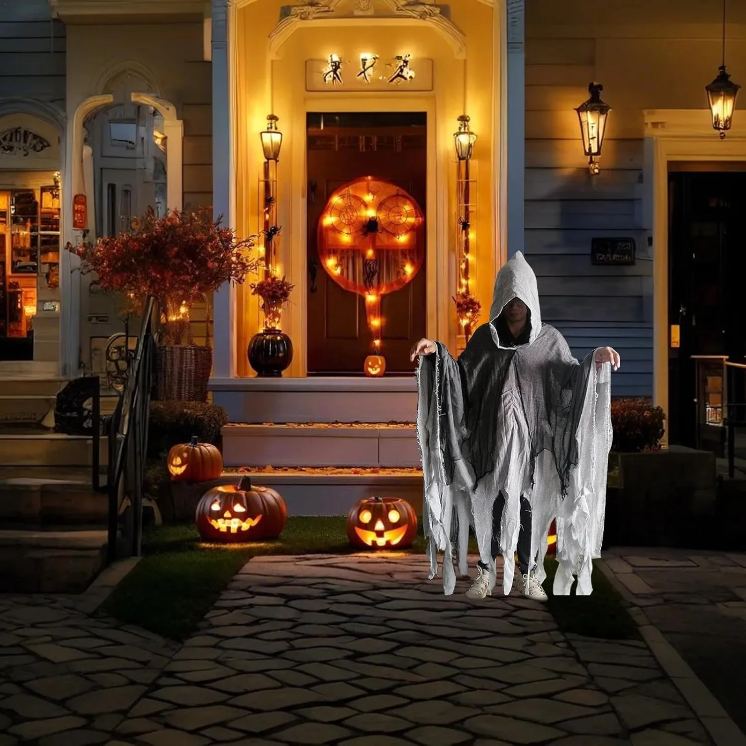 Grim Reapers Cloak Halloween Grim Reapers Costume Adult Scary Cloak Men Women Hooded Cape Renaissance Cloak Cosplay Props