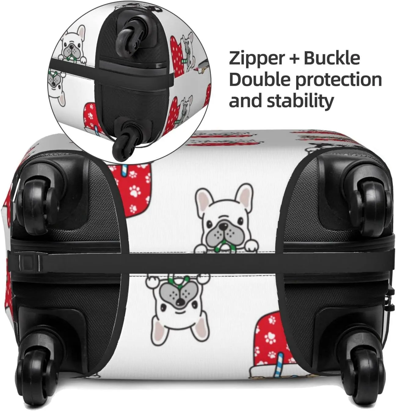 Highly Elastic Spandex Suitcase Cover Luggage Cover Protector Large Fits 25 to 28 Inch French Bulldog Christmas Snowflake Sock Prints