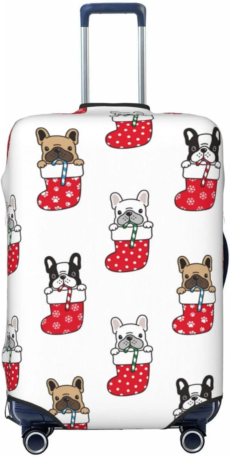 Highly Elastic Spandex Suitcase Cover Luggage Cover Protector Large Fits 25 to 28 Inch French Bulldog Christmas Snowflake Sock Prints