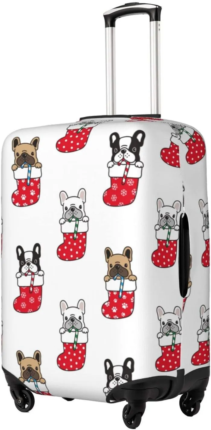 Highly Elastic Spandex Suitcase Cover Luggage Cover Protector Large Fits 25 to 28 Inch French Bulldog Christmas Snowflake Sock Prints