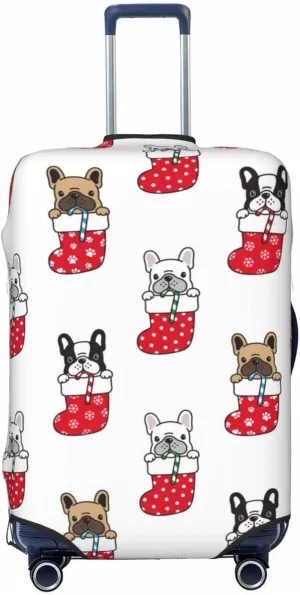 Highly Elastic Spandex Suitcase Cover Luggage Cover Protector Large Fits 25 to 28 Inch French Bulldog Christmas Snowflake Sock Prints