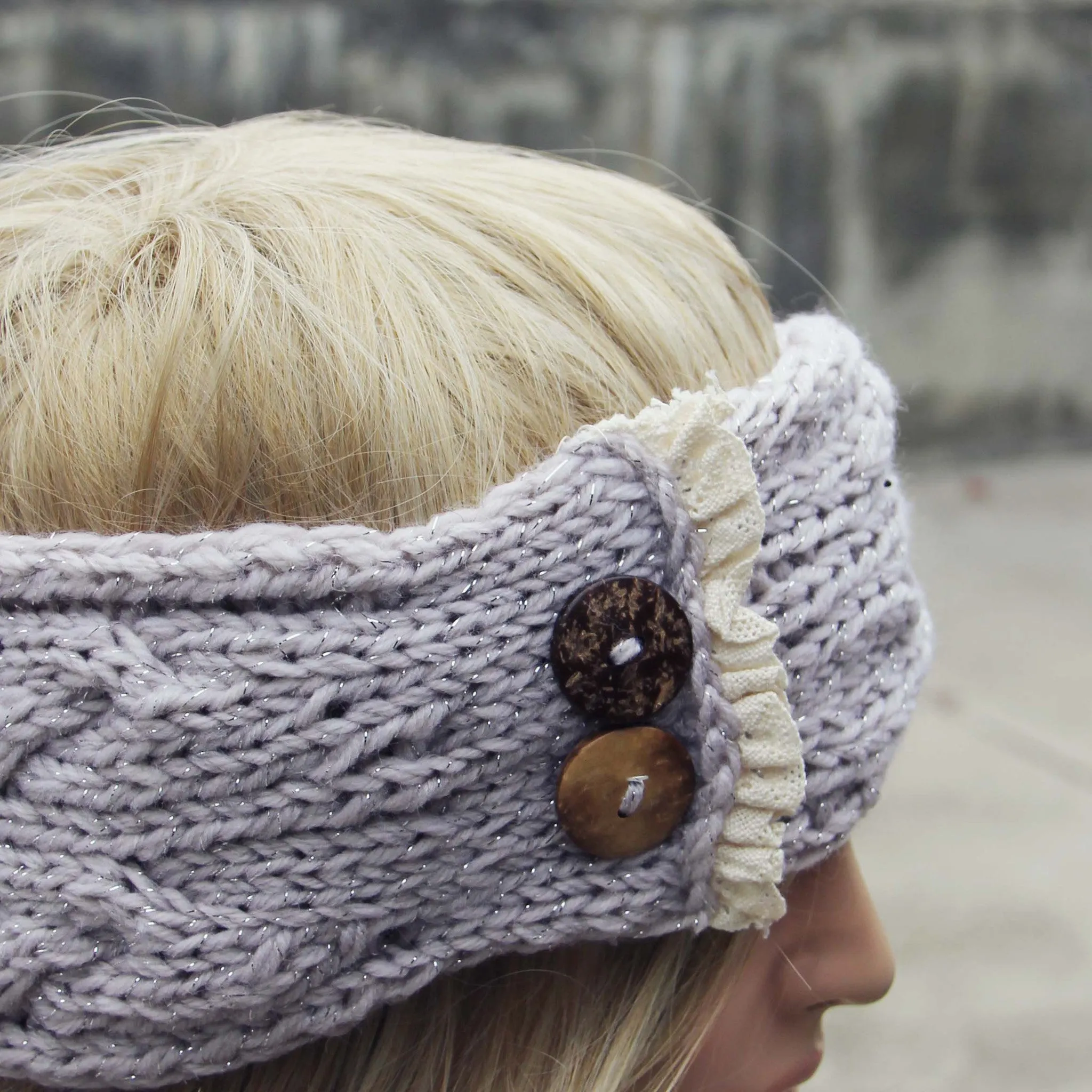 Lace & Knit Headwrap in Gray