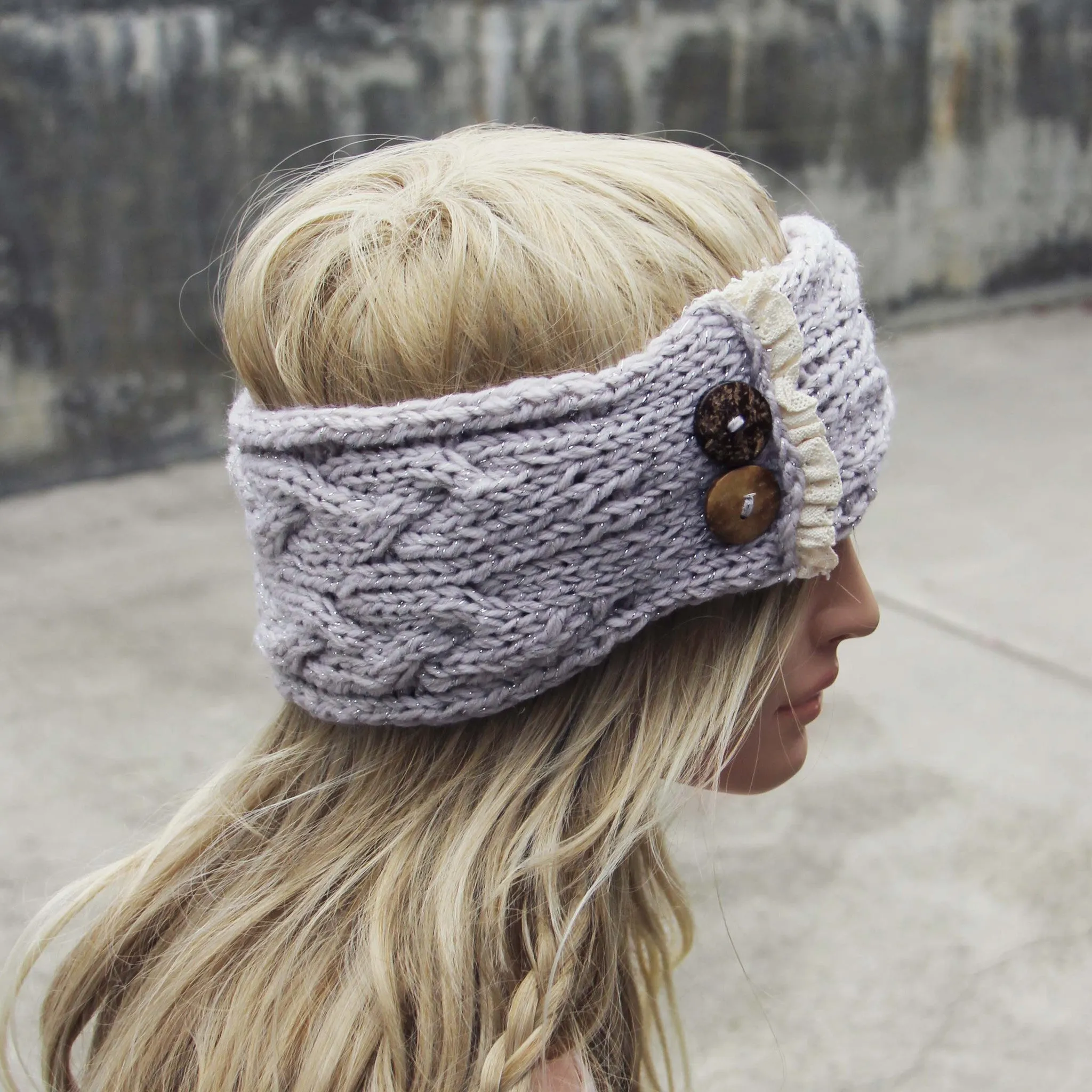 Lace & Knit Headwrap in Gray