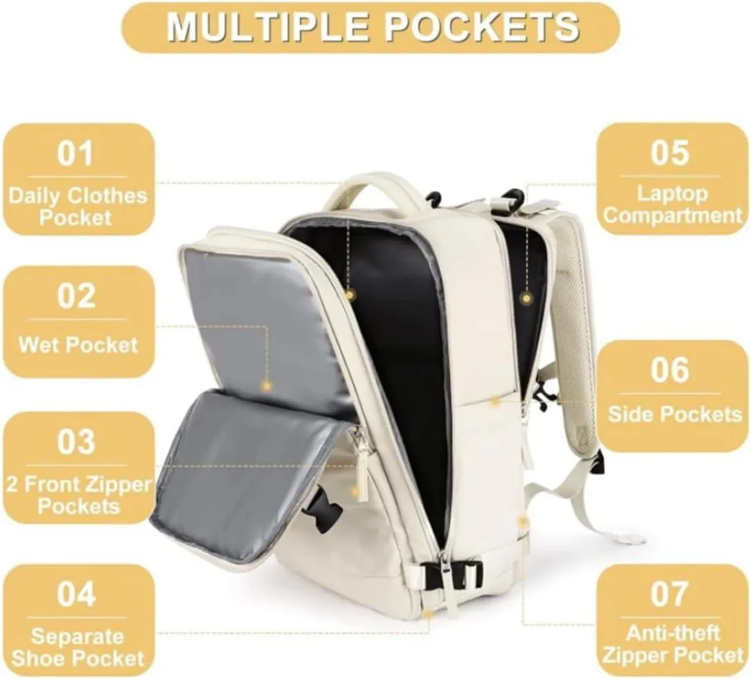 Large Travel Backpack for Men Women with USB Port & Luggage Sleeve,15.6 Inch Laptop Backpack,30L Carry On Travel Bag (Black)