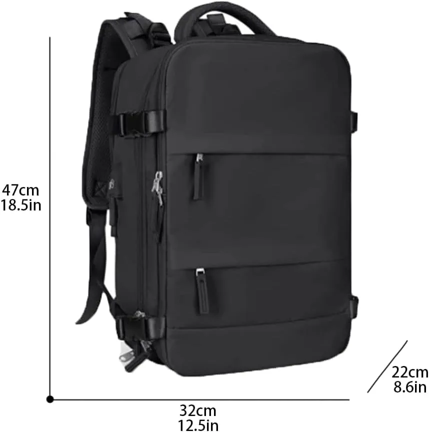 Large Travel Backpack for Men Women with USB Port & Luggage Sleeve,15.6 Inch Laptop Backpack,30L Carry On Travel Bag (Black)