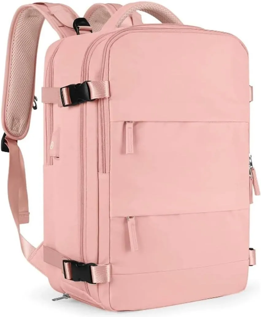 Large Travel Backpack for Men Women with USB Port & Luggage Sleeve,15.6 Inch Laptop Backpack,30L Carry On Travel Bag (Pink)