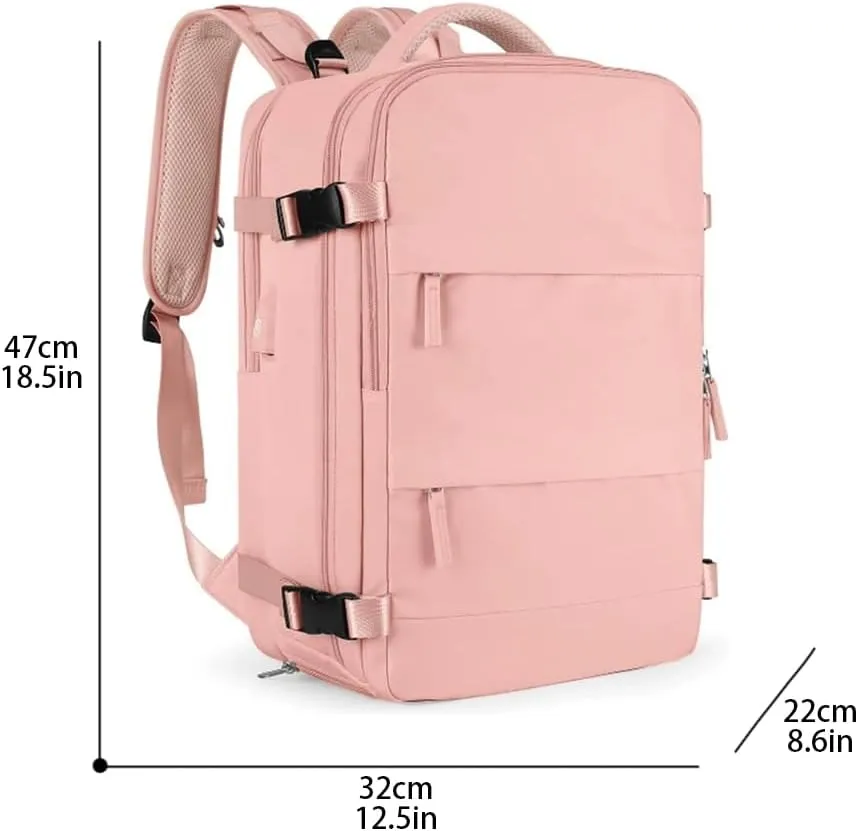 Large Travel Backpack for Men Women with USB Port & Luggage Sleeve,15.6 Inch Laptop Backpack,30L Carry On Travel Bag (Pink)