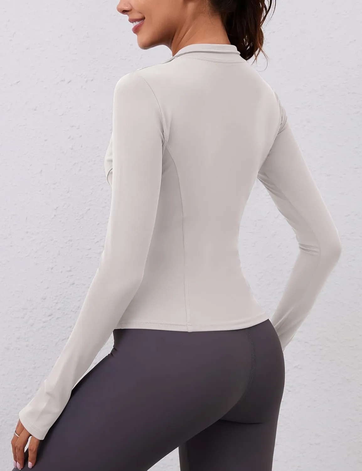 LOMON Womens Long Sleeve Workout Tops Quick Dry Quarter Zip Pullover Crop Yoga Athletic Slim Fit Shirts
