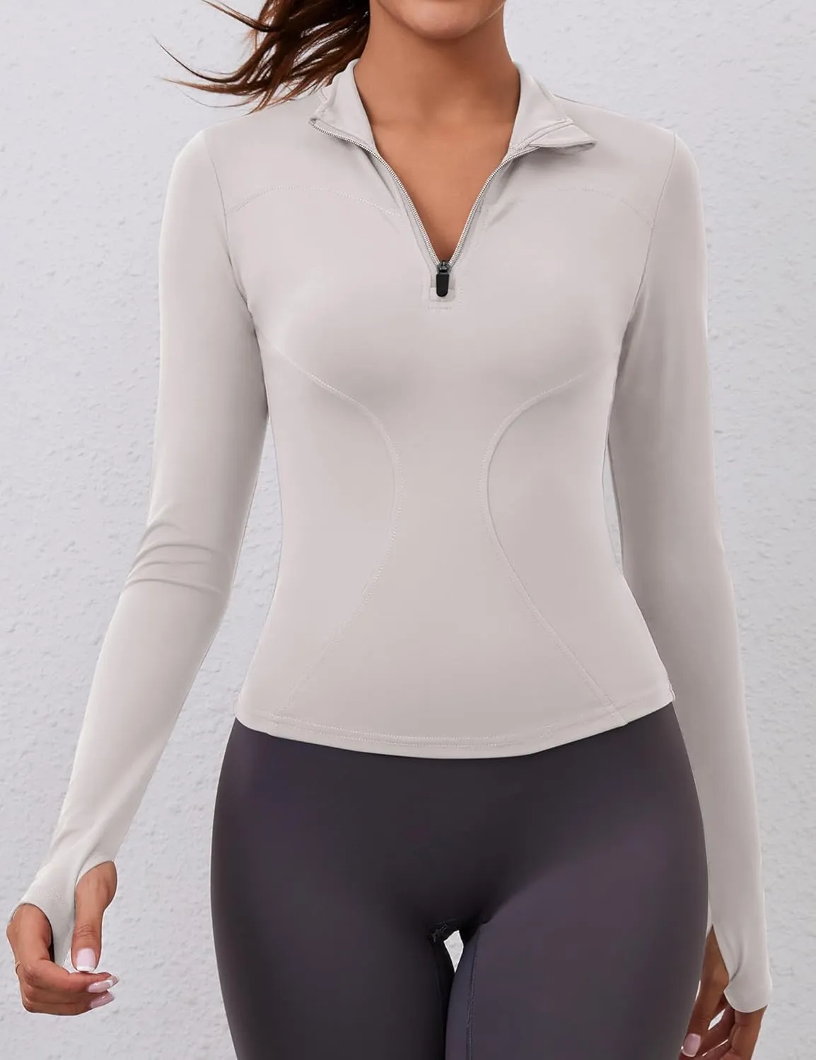 LOMON Womens Long Sleeve Workout Tops Quick Dry Quarter Zip Pullover Crop Yoga Athletic Slim Fit Shirts