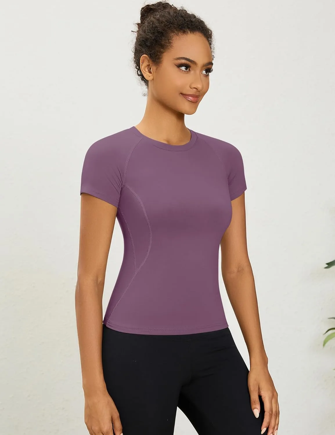 LOMON Womens Workout Tops Short Sleeve Raglan Athletic Shirts Yoga Gym Crewneck Quick Dry Tshirts