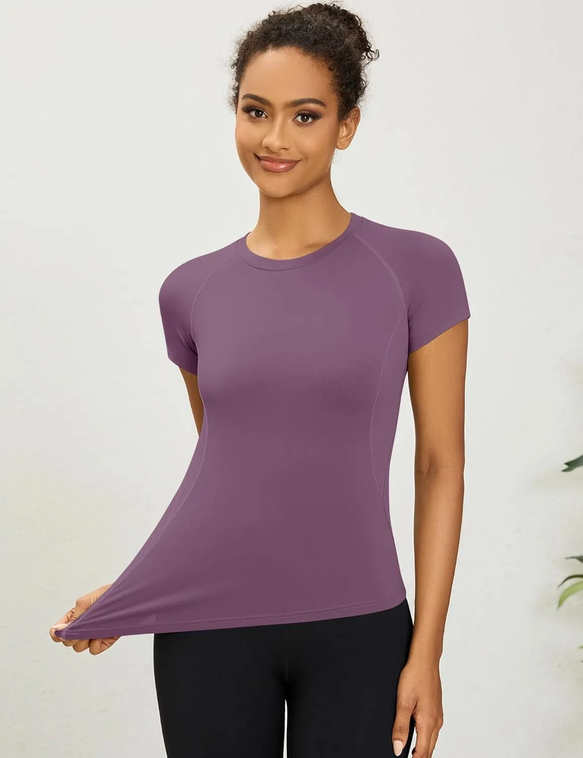 LOMON Womens Workout Tops Short Sleeve Raglan Athletic Shirts Yoga Gym Crewneck Quick Dry Tshirts