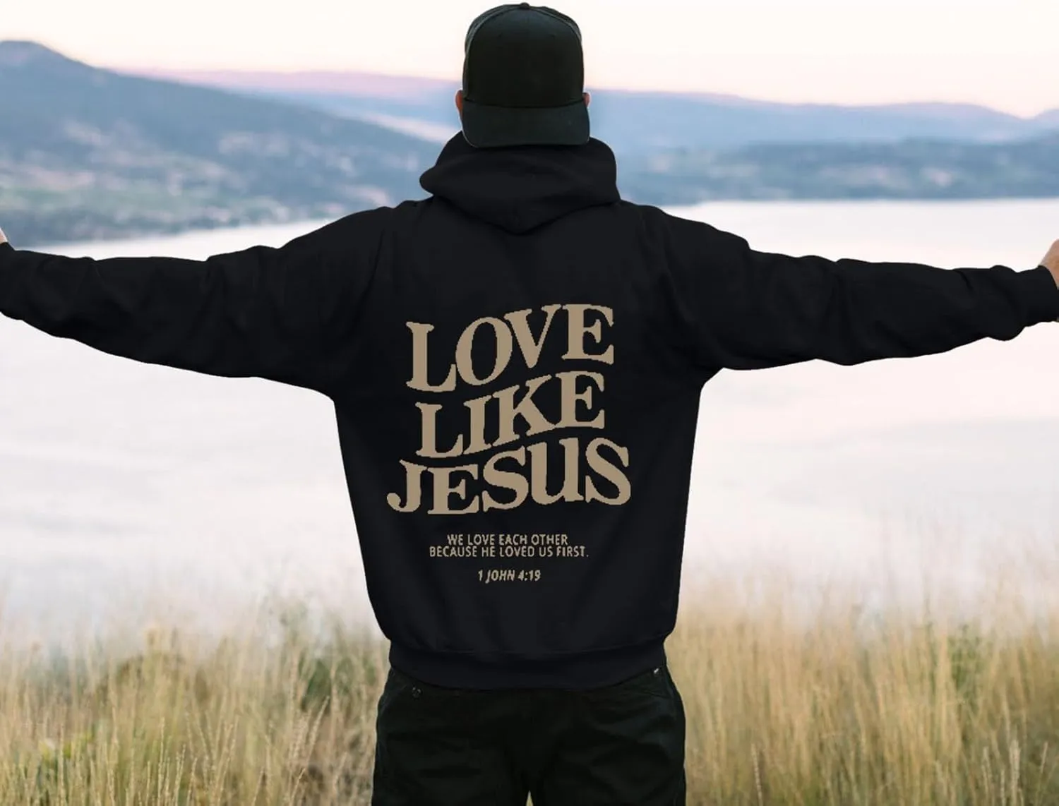 Love Like Jesus Hoodies for Men Christian Religious Sayings Pullover Sweater Trendy Bible Verse Fall Preppy Outfit