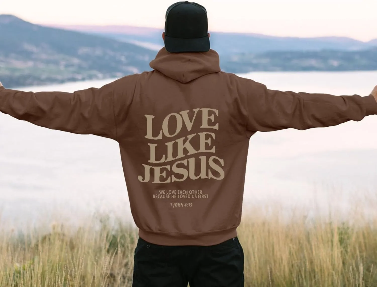 Love Like Jesus Hoodies for Men Christian Religious Sayings Pullover Sweater Trendy Bible Verse Fall Preppy Outfit